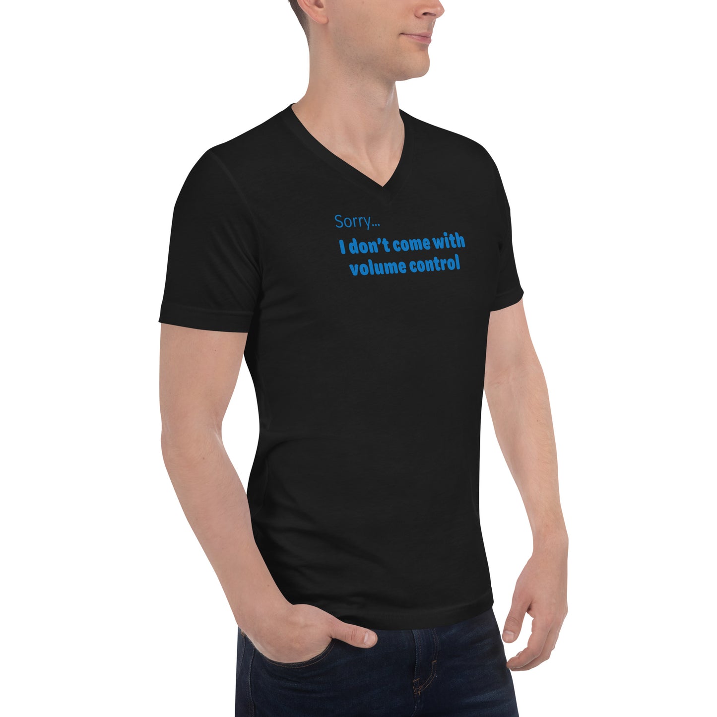 Volume Control - Blue Text - Mens V-Neck T-Shirt