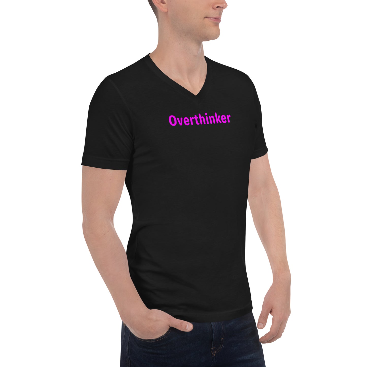 Overthinker - Magenta Text - Mens V-Neck T-Shirt