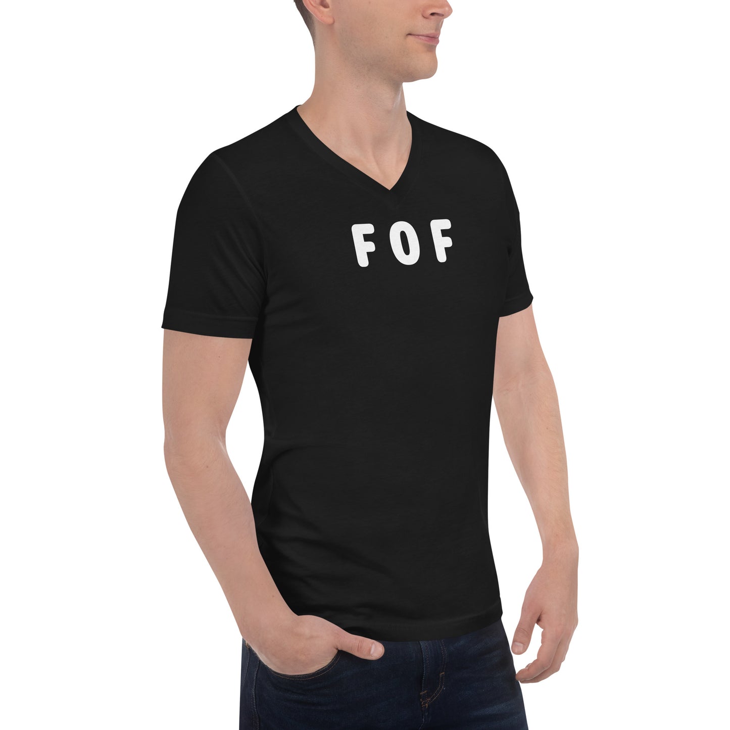 FOF - White Text - Mens V-Neck T-Shirt