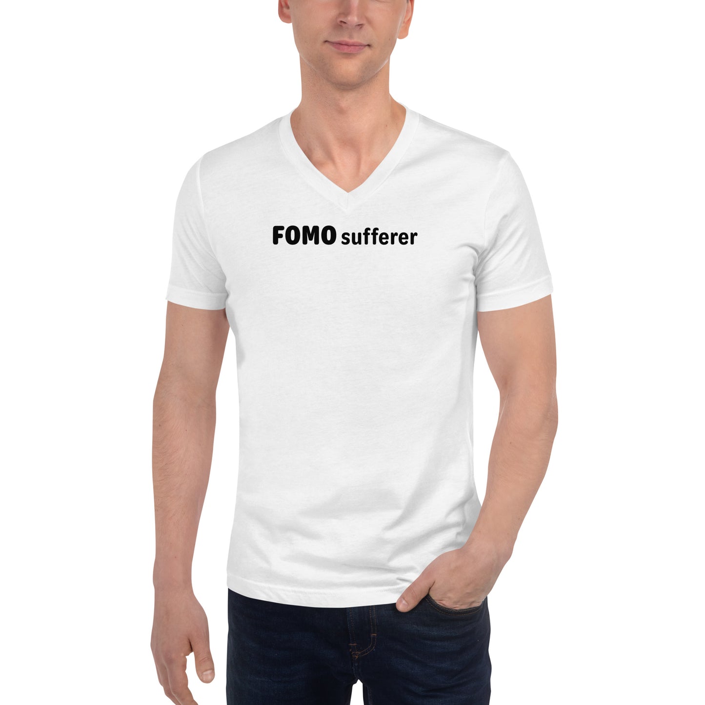 FOMO sufferer - Black Text - Mens V-Neck T-Shirt