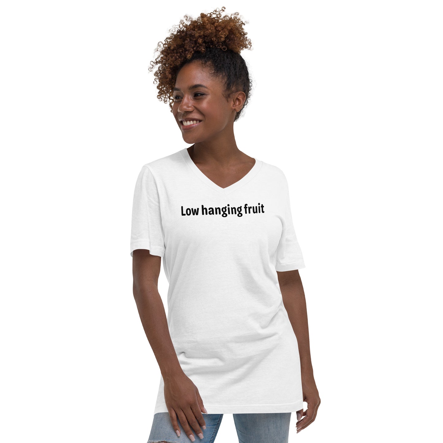 Low Hanging Fruit - Black text - Womens V-Neck T-Shirt