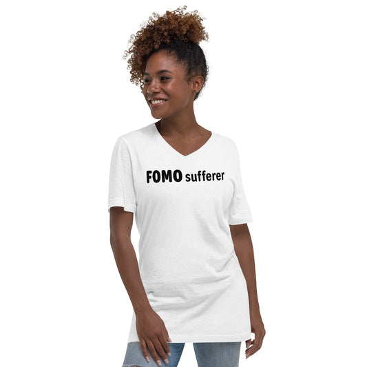 FOMO Sufferer - Black text - Womens V-Neck T-Shirt