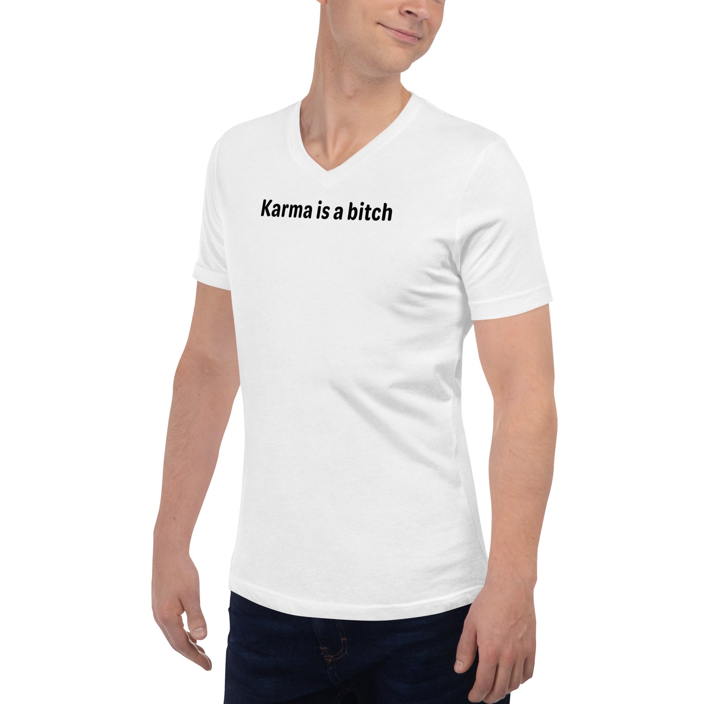 Karma is a bitch - Black Text - Mens V-Neck T-Shirt