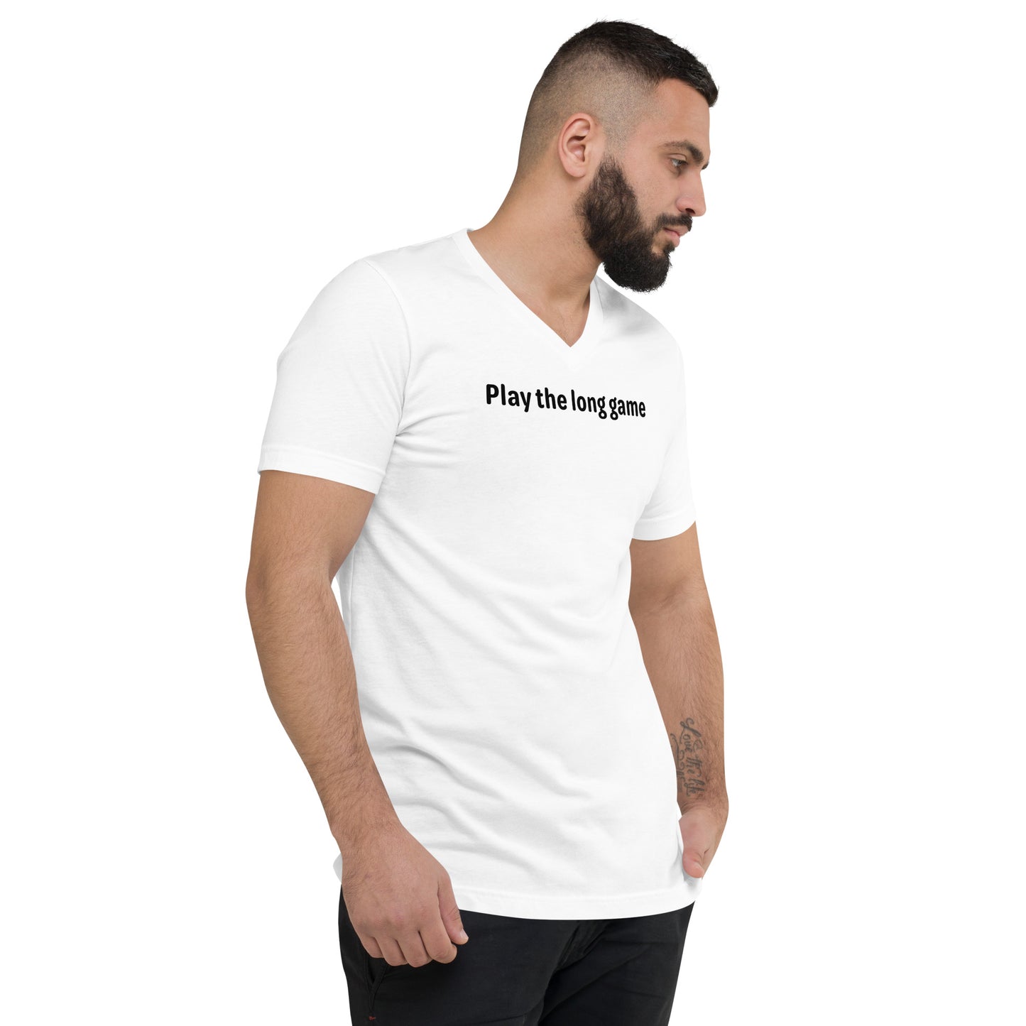 Play the long game - Black Text - Mens V-Neck T-Shirt