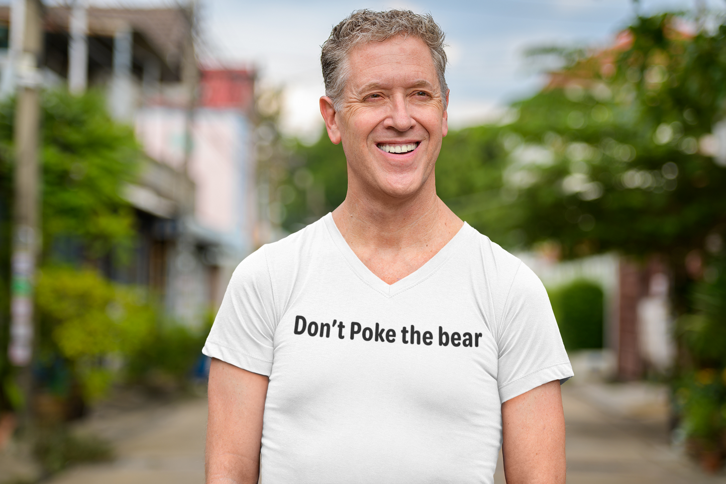 Don't poke the bear - Black Text - Mens V-Neck T-Shirt