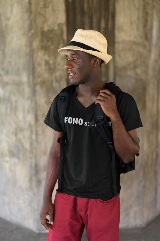 FOMO sufferer - White Text - Mens V-Neck T-Shirt