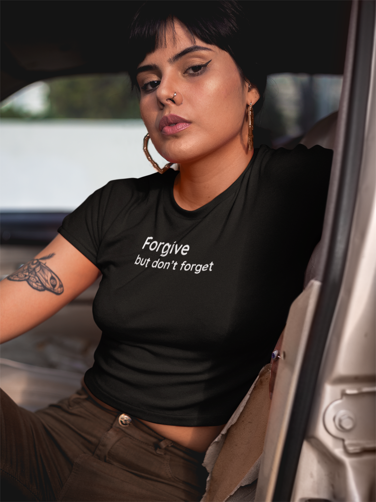 Forgive but don't forget - White Text - Womens Crop Tee