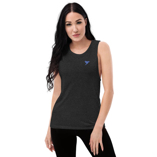 Womens Muscle Tank - Black with blue kookaburra logo