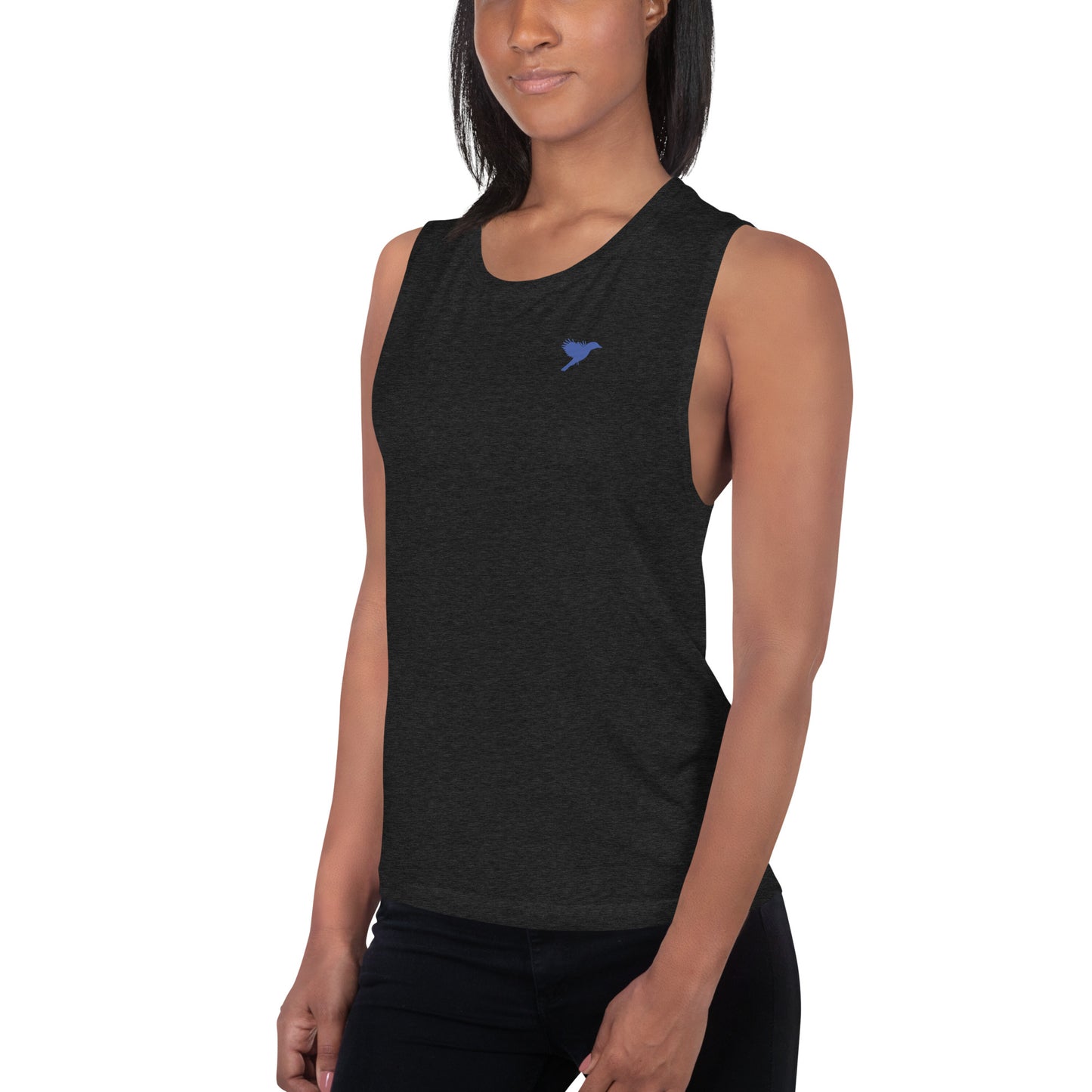 Womens Muscle Tank - Black with blue kookaburra logo