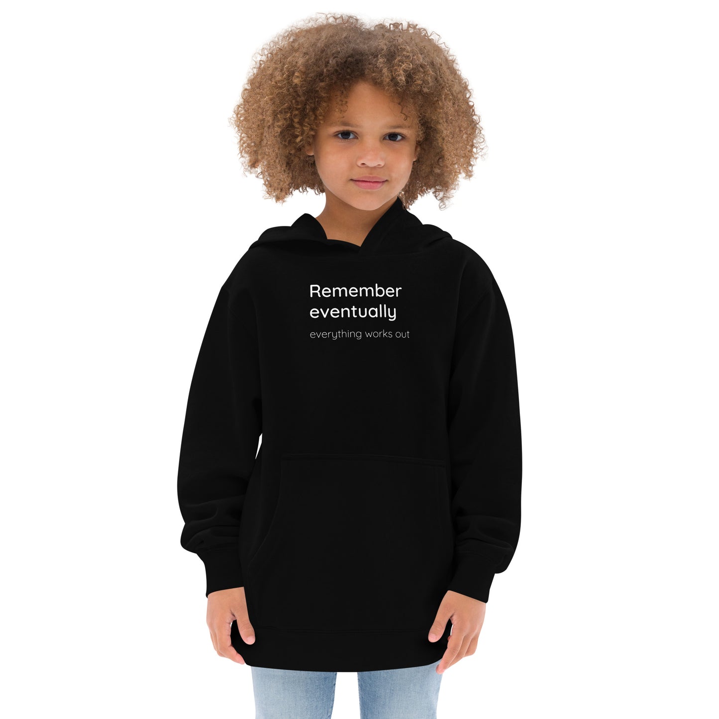 Remember eventually everything works out - White text - Youth fleece hoodie