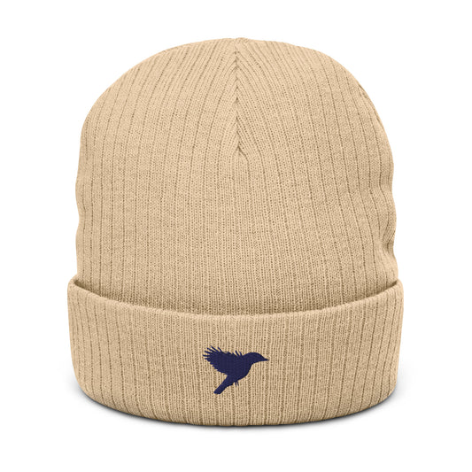 Ribbed knit beanie - Beige with black kookaburra logo