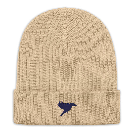 Ribbed knit beanie - Beige with black kookaburra logo