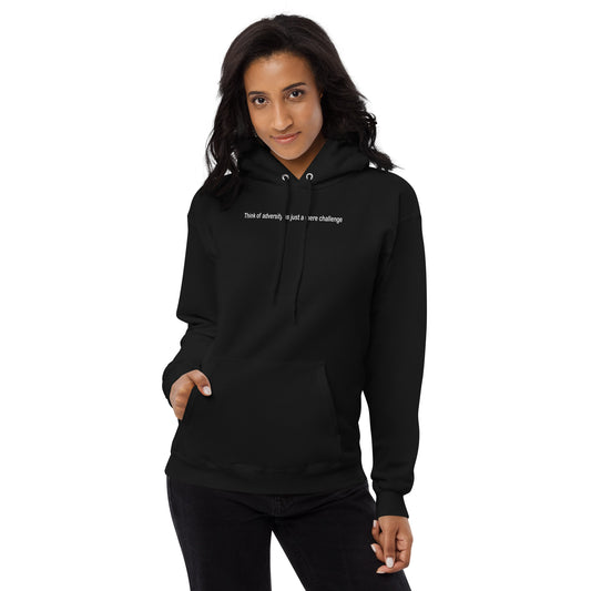 Adversity - a mere challenge - White text - Womens fleece hoodie