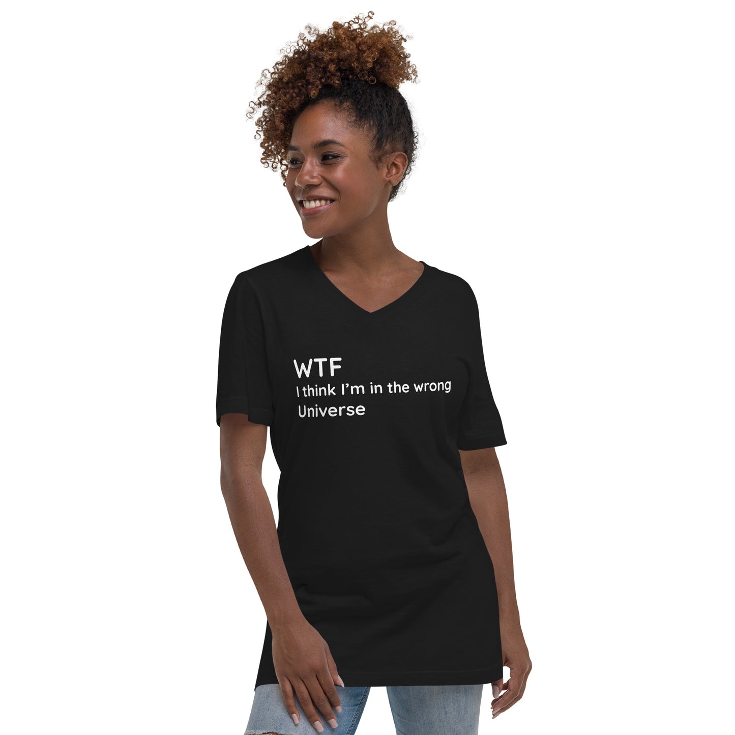 Wrong Universe - White Text - Womens V-Neck T-Shirt