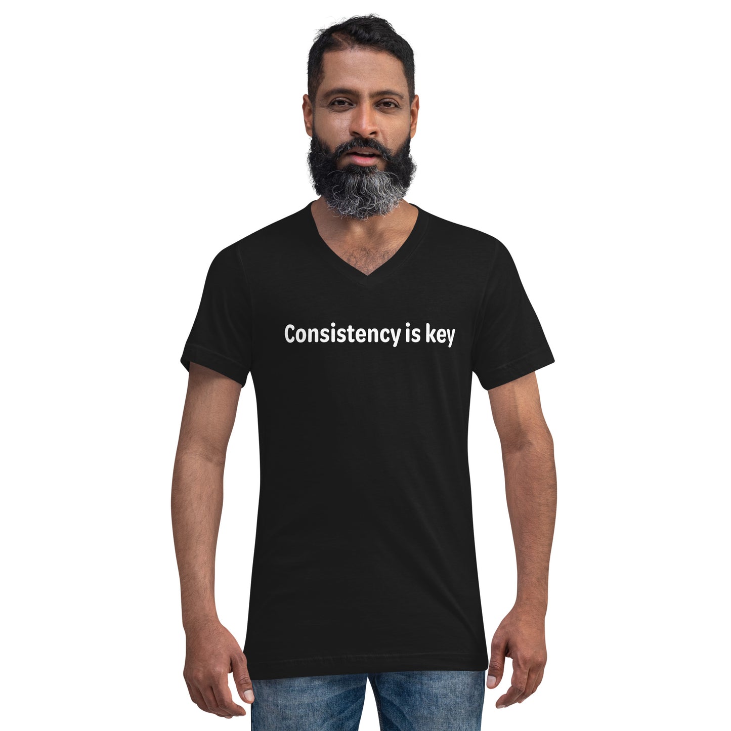 Consistency is key - White text - Mens V-Neck T-Shirt