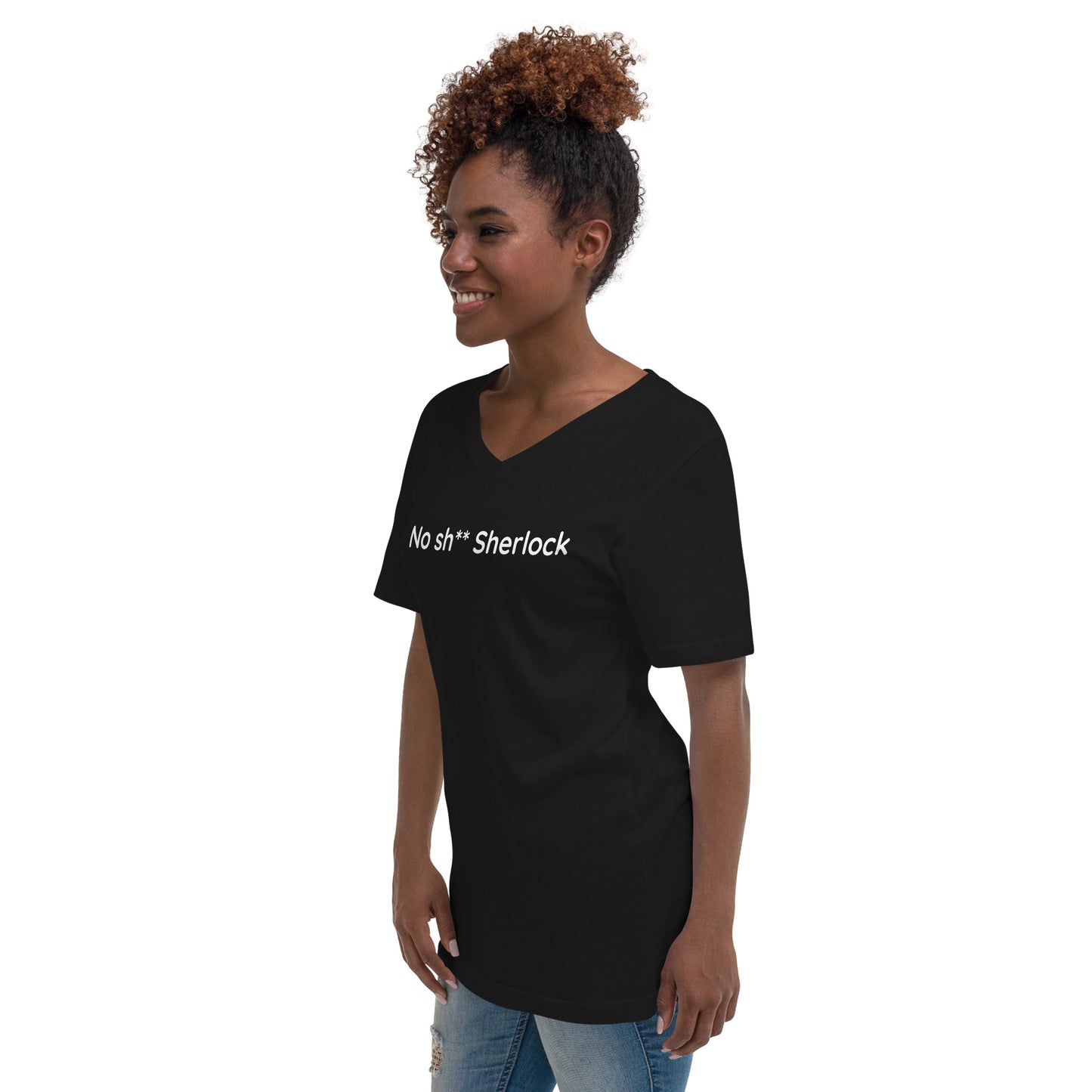 No sh** Sherlock - White Text - Womens V-Neck T-Shirt