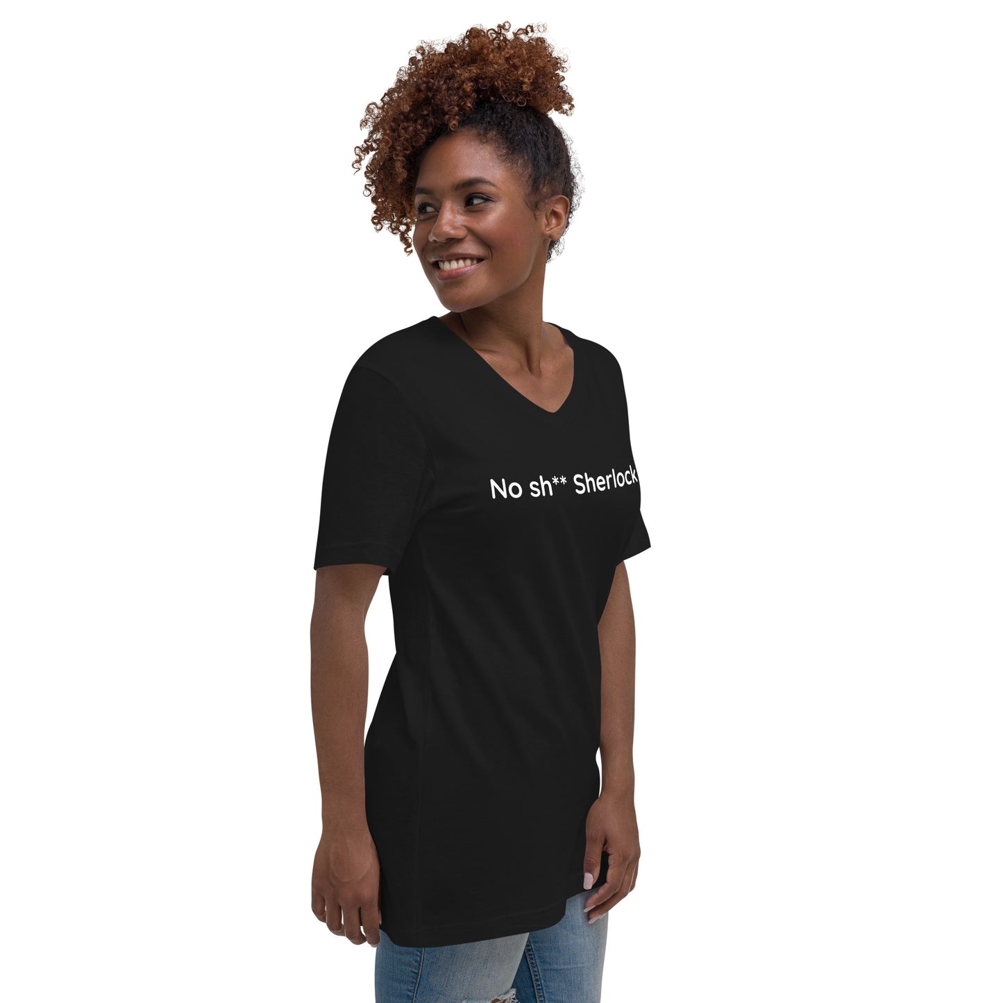 No sh** Sherlock - White Text - Womens V-Neck T-Shirt