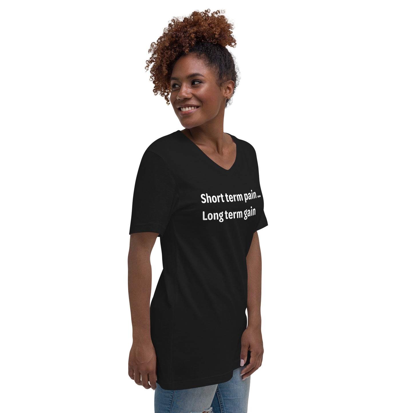 Short Term Pain - White Text - Womens V-Neck T-Shirt