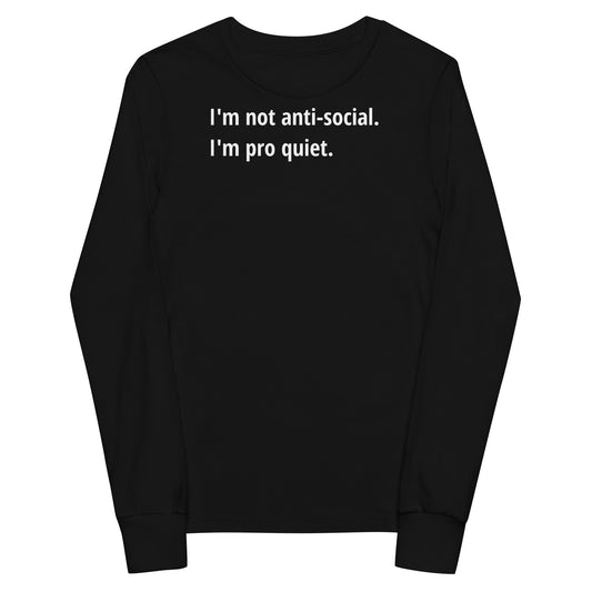 Pro Quiet - White Text - Youth long sleeve tee