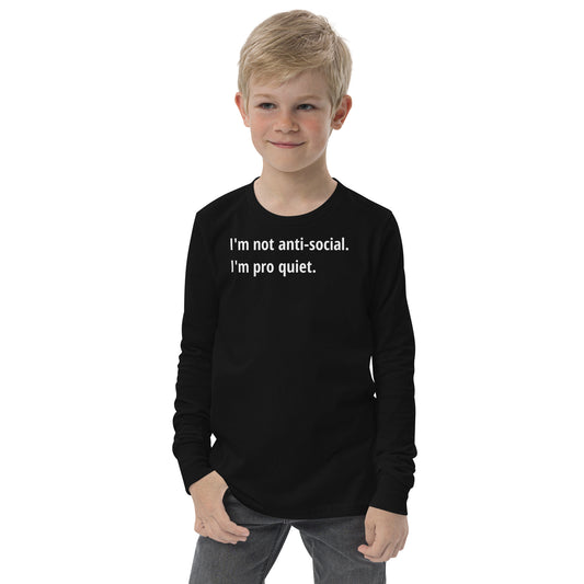 Pro Quiet - White Text - Youth long sleeve tee