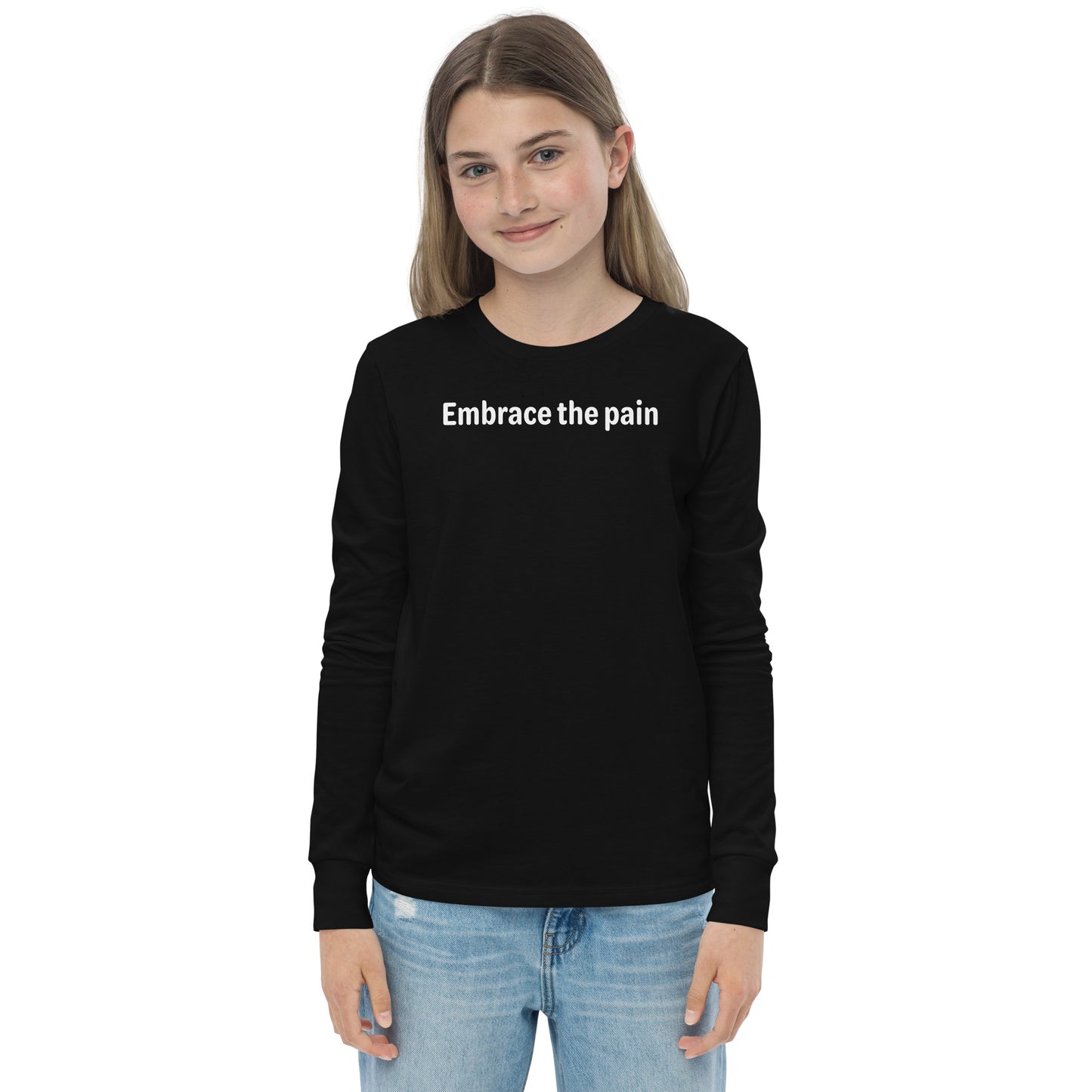 Embrace the pain - White Text - Youth long sleeve tee