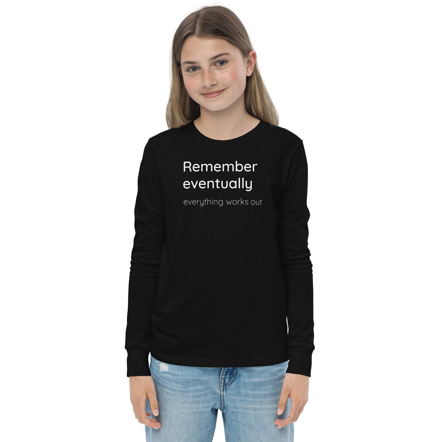 Remember eventually everything works out - White text - Youth long sleeve tee